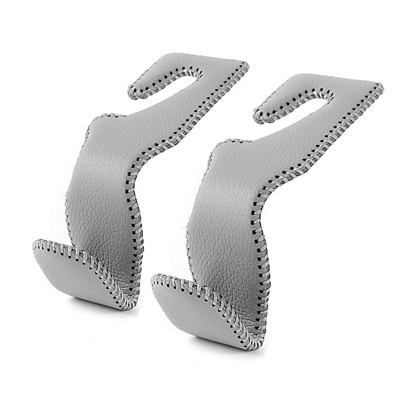 AMVOYOA Headrest Hooks for Car  Back Seat Organizer Gray Leather Hanger Holder Hook  for Hanging Purses and Bags and Coats  Pack of 2 - Image 1